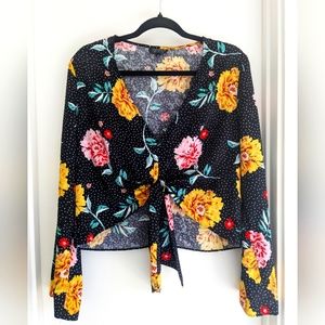 Topshop Floral Dot Tie Front Blouse Size US 8